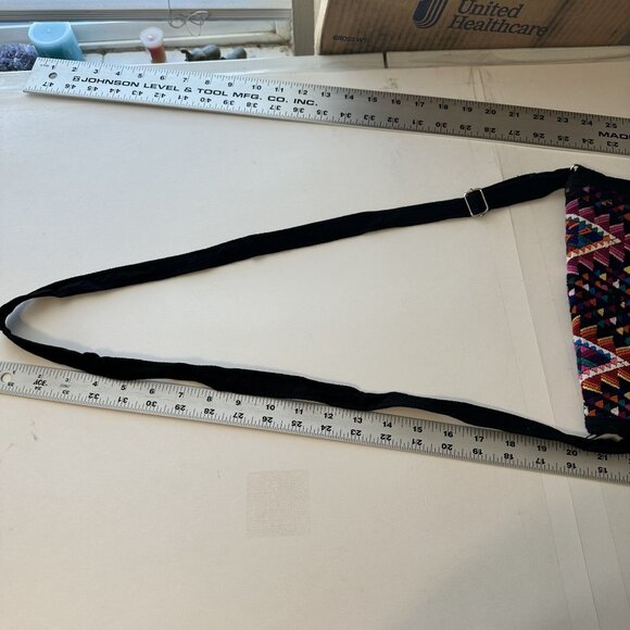 Cotton Black Crossbody Bag Multicolor Geometric Adjustable Strap Guatemalan - Picture 3 of 7